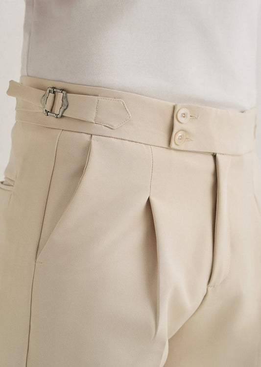 Straight Fit Men Khaki Trousers-Cream