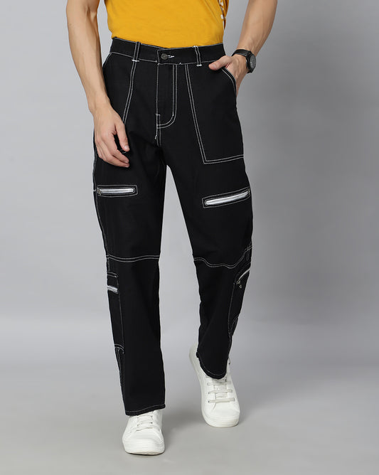 Men Denim Cargos - Black