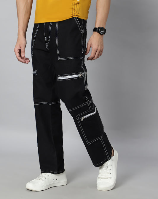 Men Denim Cargos - Black