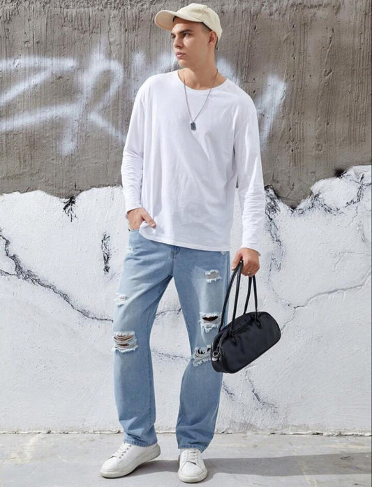 Men Regular Mid Rise Light Blue Jeans