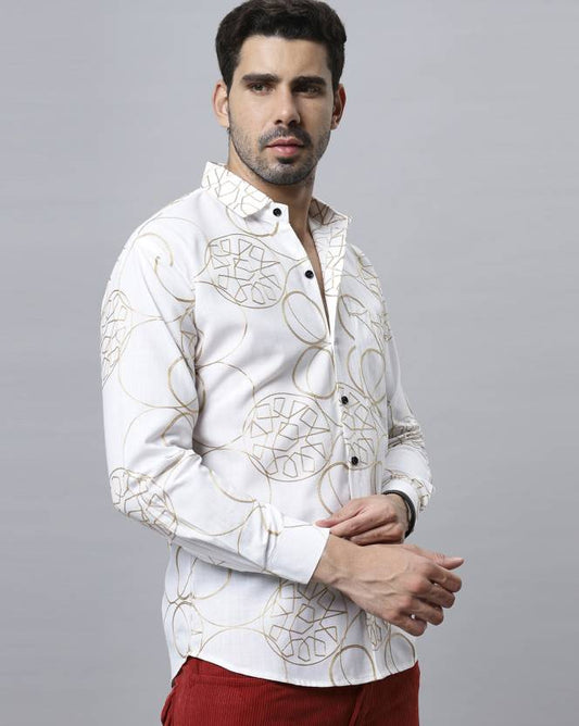 Men Slim Fit Printed Casual Shirt - White