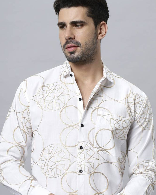 Men Slim Fit Printed Casual Shirt - White