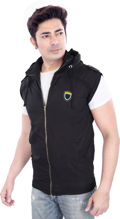 Men Solid Casual Jacket - Black