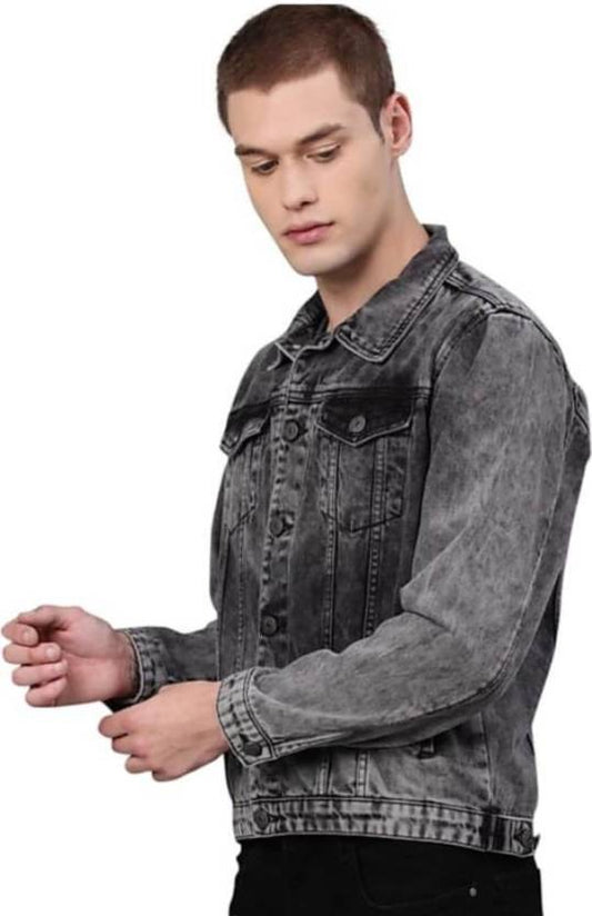 Men Washed Denim Jacket - Grey