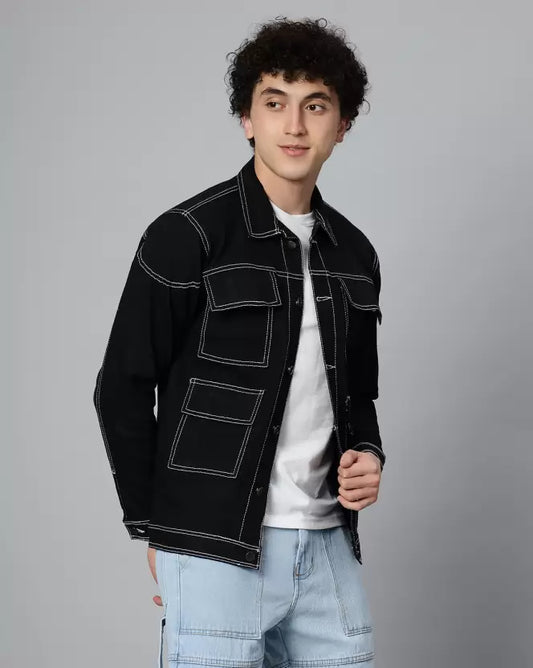 Men Solid Denim Jacket