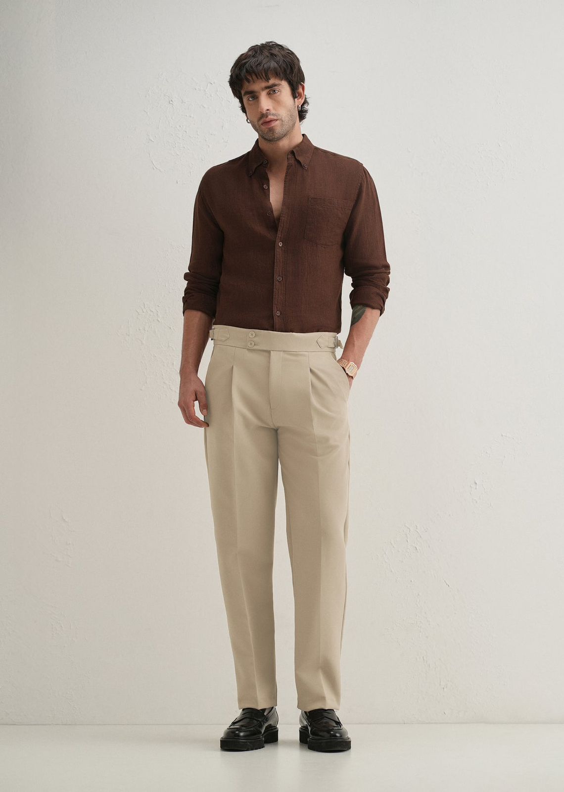 Straight Fit Men Khaki Trousers