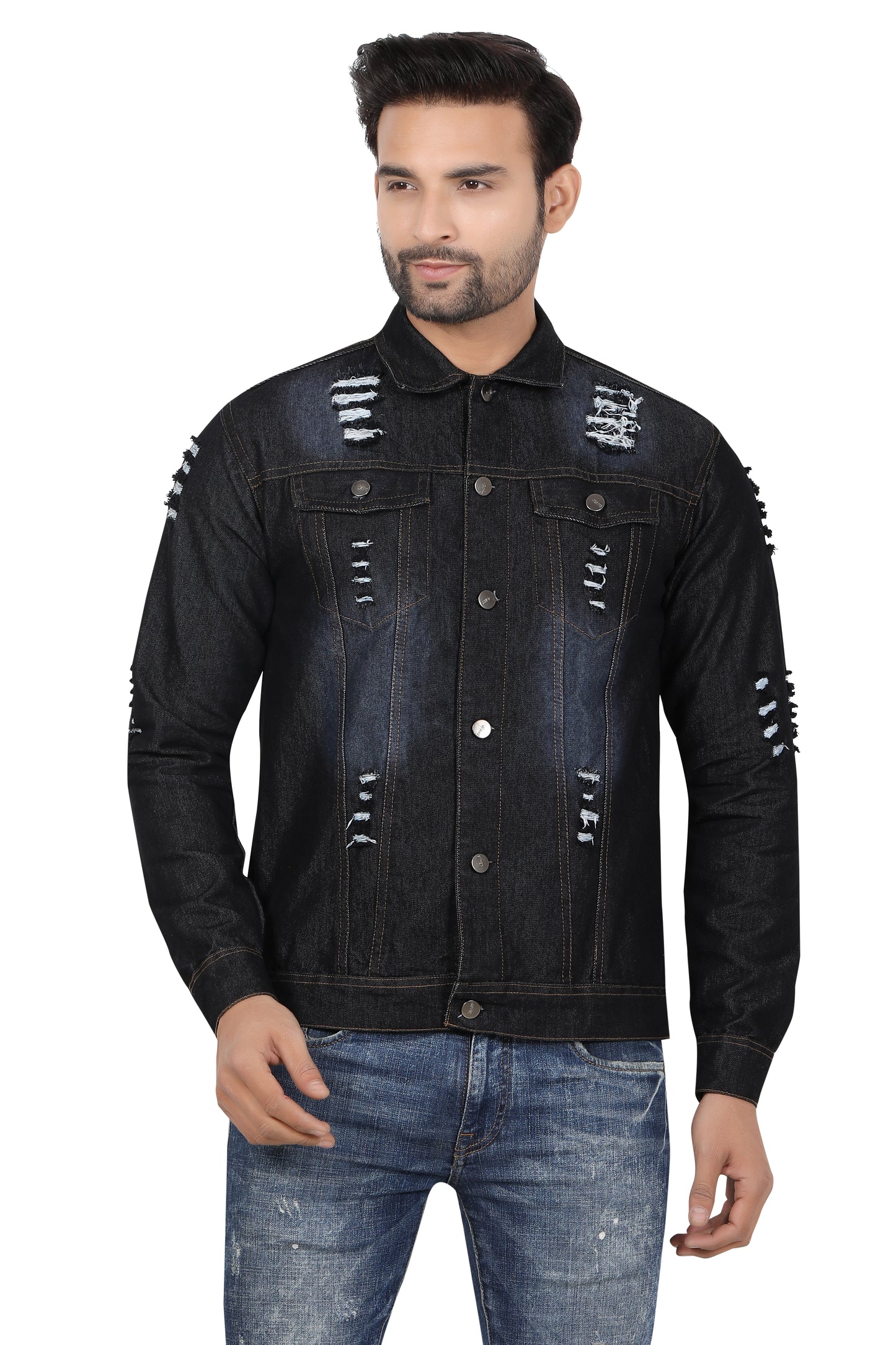 Men Solid Denim Casual Jacket