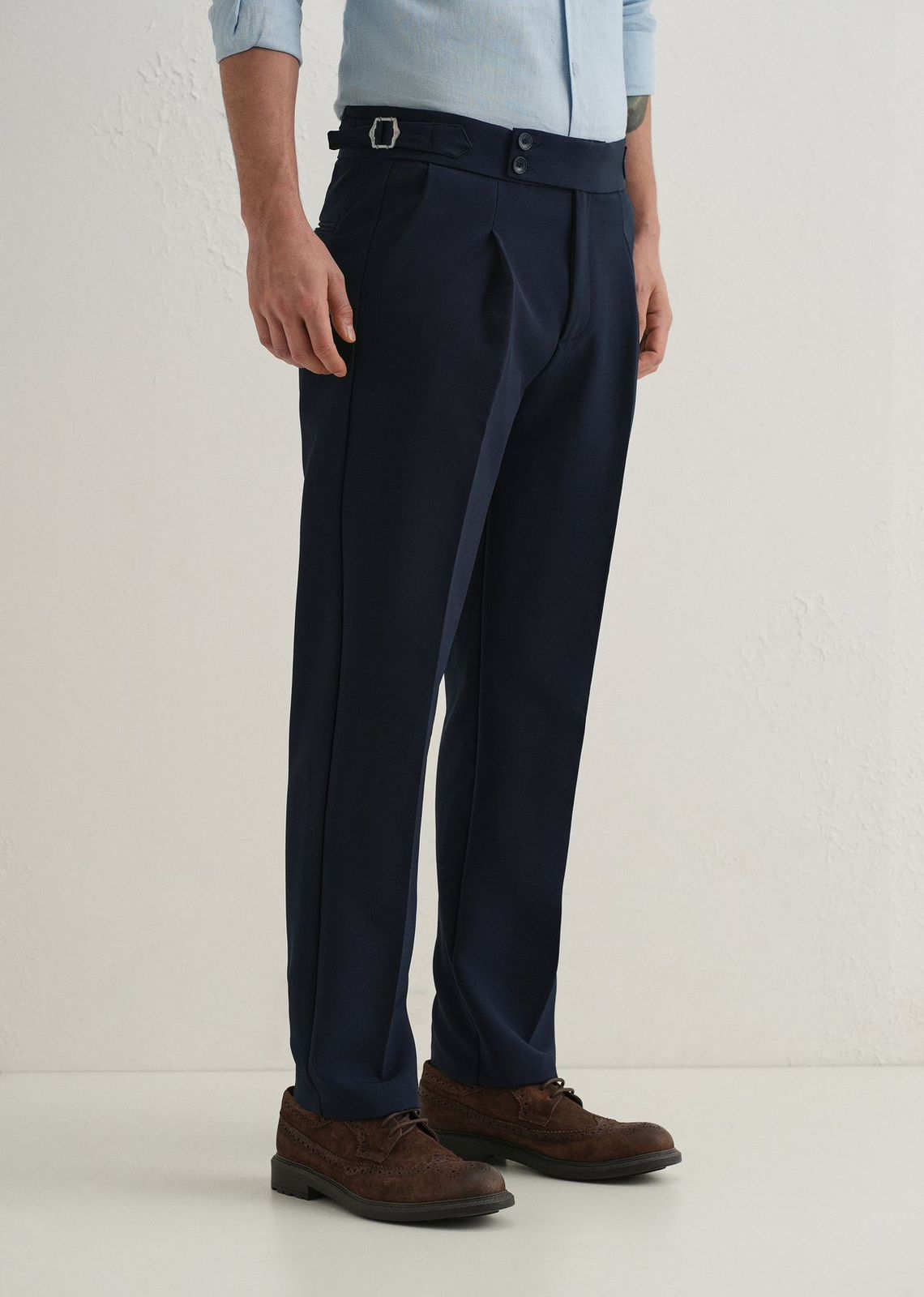 Straight Fit Men Khaki Trousers-Blue