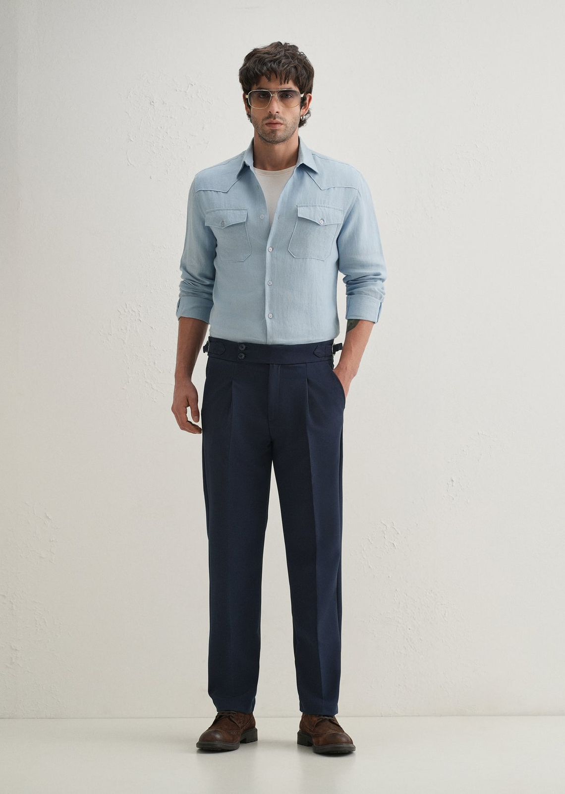 Straight Fit Men Khaki Trousers-Blue