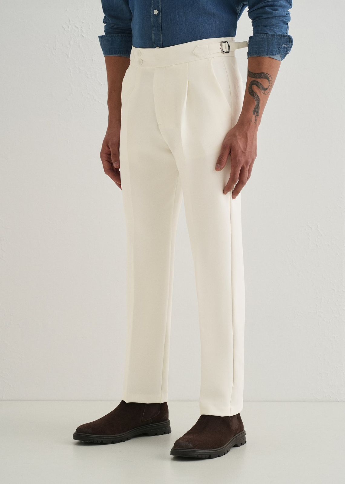 Straight Fit Men White Trousers