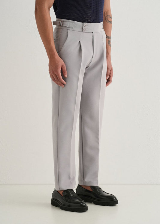 Straight Fit Men Khaki Trousers-Grey