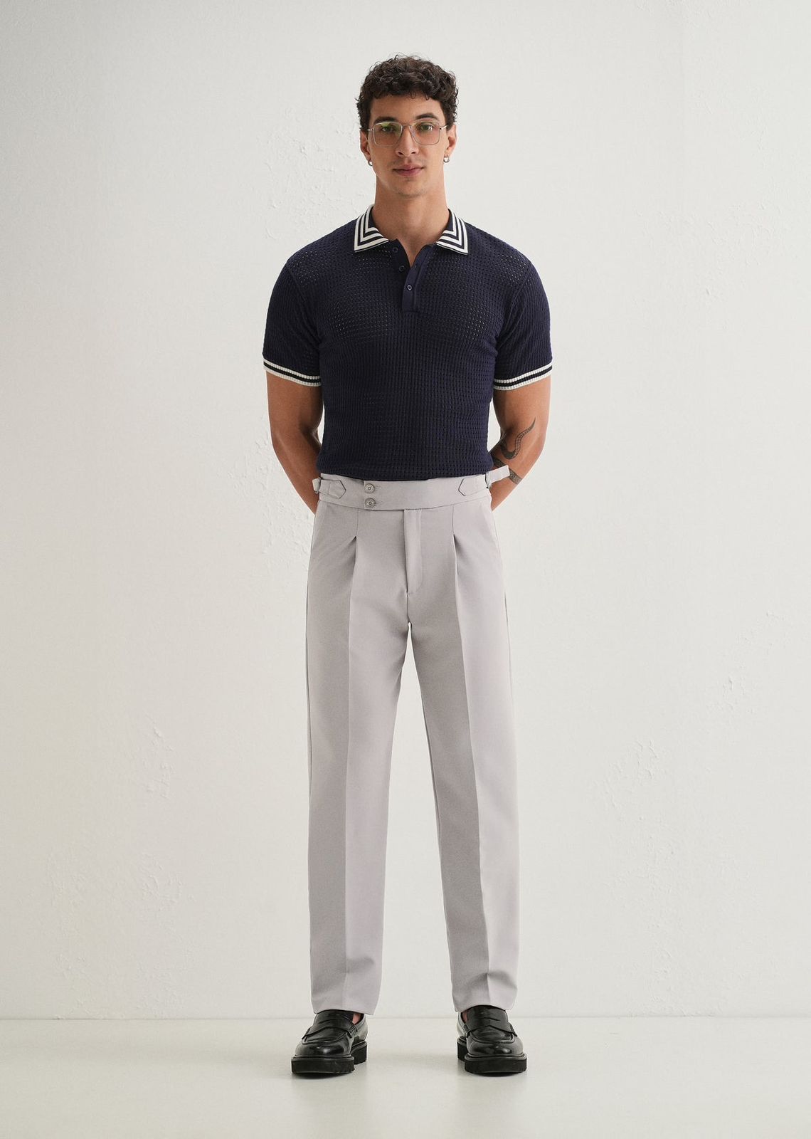 Straight Fit Men Khaki Trousers-Grey