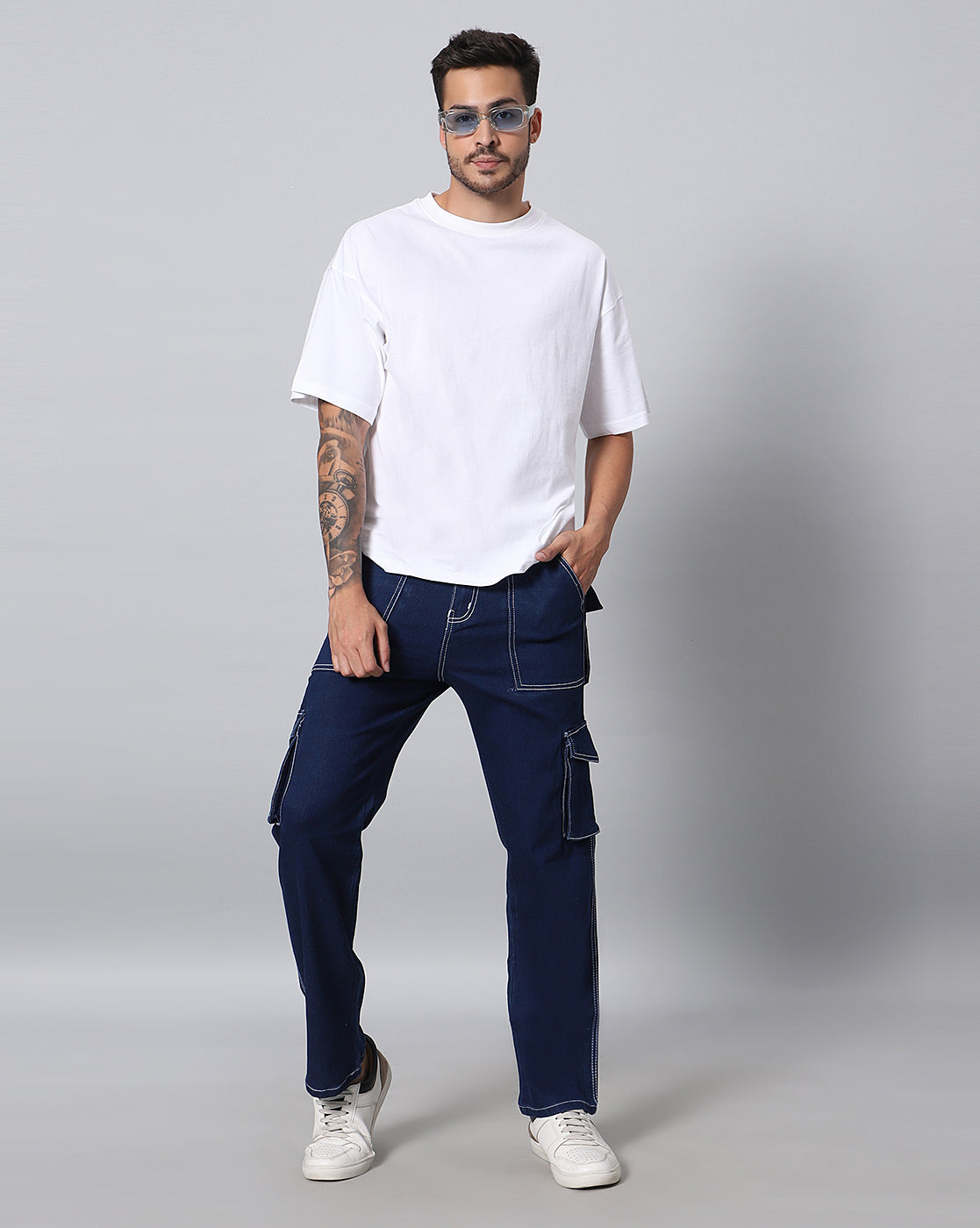 Men Denim Cargos - Blue