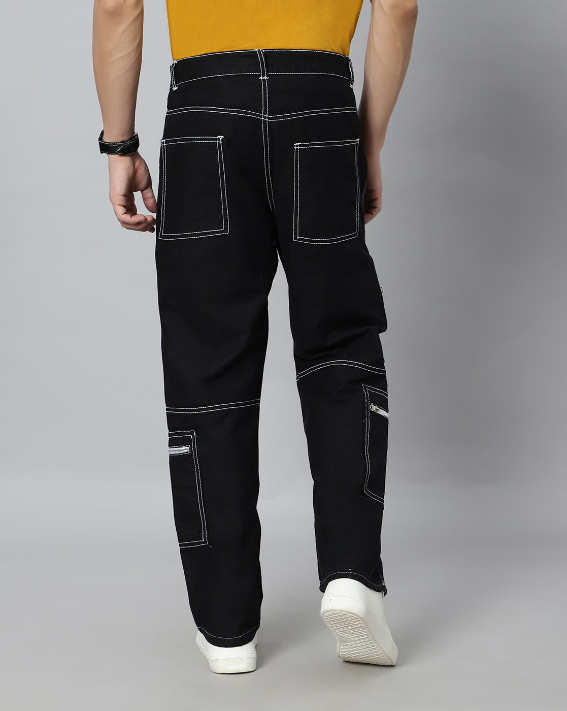 Men Denim Cargos - Black