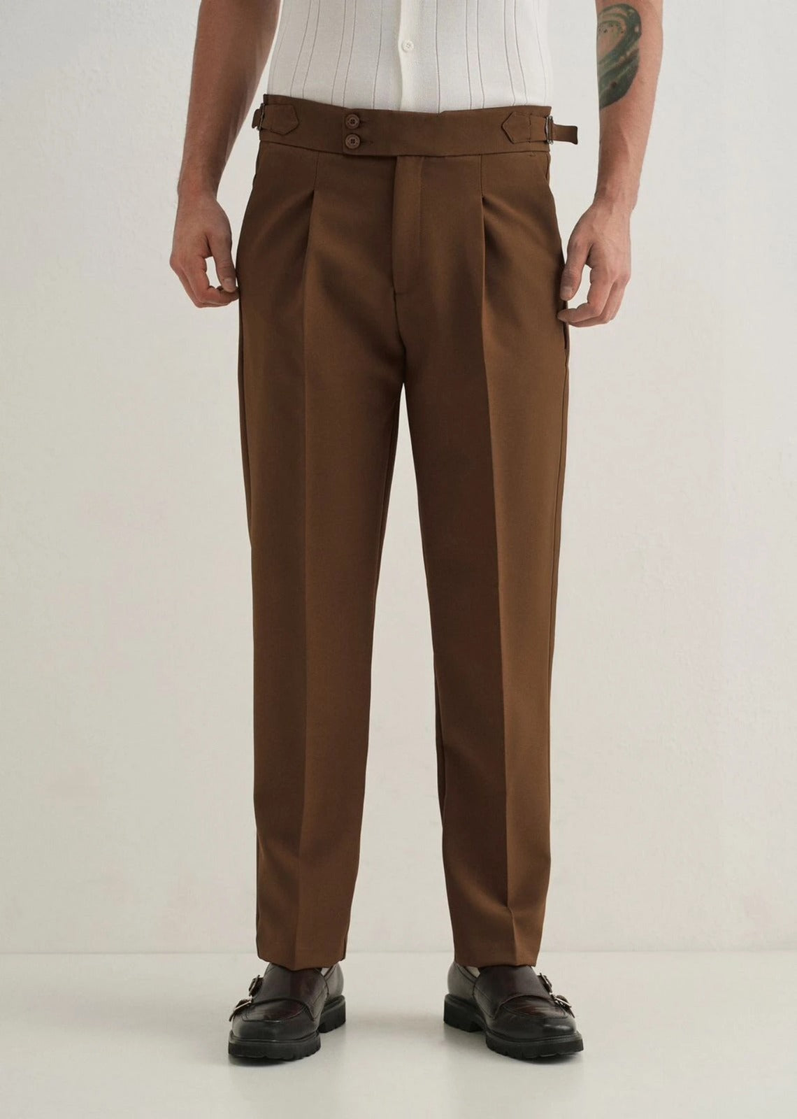 Straight Fit Men Khaki Trousers