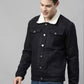 Men Solid Denim Jacket - Black