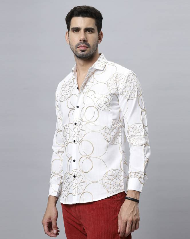 Men Slim Fit Printed Casual Shirt - White