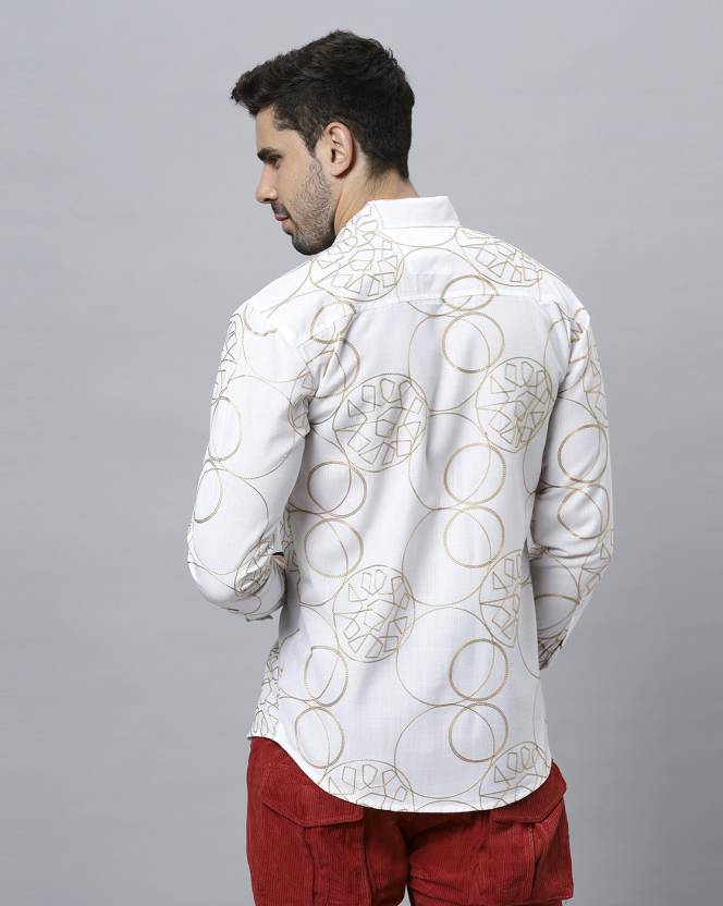 Men Slim Fit Printed Casual Shirt - White