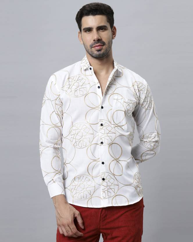 Men Slim Fit Printed Casual Shirt - White