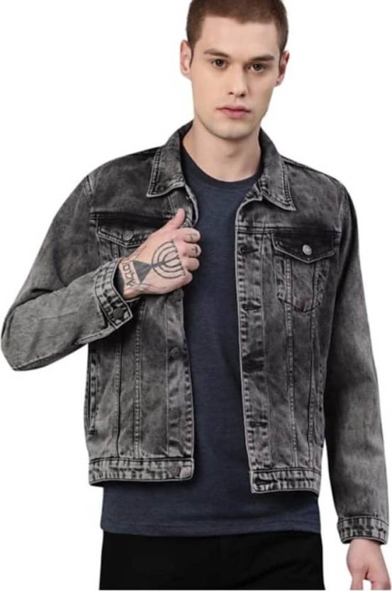 Men Washed Denim Jacket - Grey